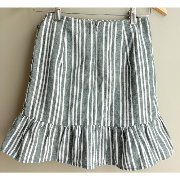 Princess Polly Size 4 Striped Wrap Ruffle Mini Skirt | Green White Zip Feminine - Picture 5 of 10